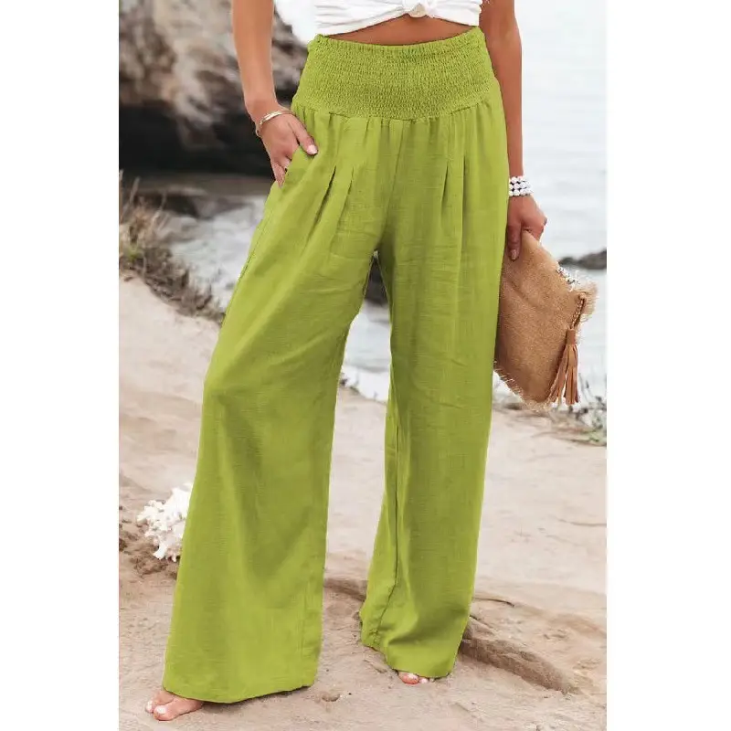 Women White Wide Leg Hemp Pants Casual Summer — feature 19
