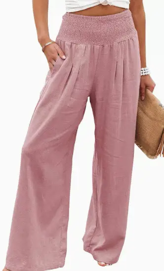 Women White Wide Leg Hemp Pants Casual Summer
