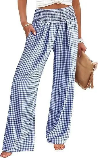 Women White Wide Leg Hemp Pants Casual Summer