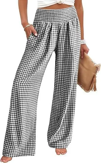 Women White Wide Leg Hemp Pants Casual Summer