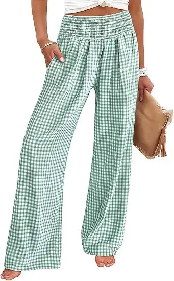 Women White Wide Leg Hemp Pants Casual Summer