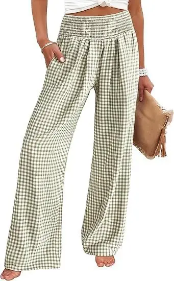 Women White Wide Leg Hemp Pants Casual Summer