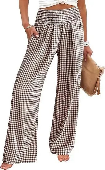Women White Wide Leg Hemp Pants Casual Summer