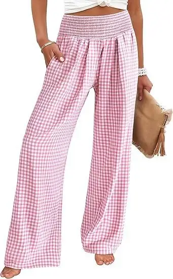 Women White Wide Leg Hemp Pants Casual Summer