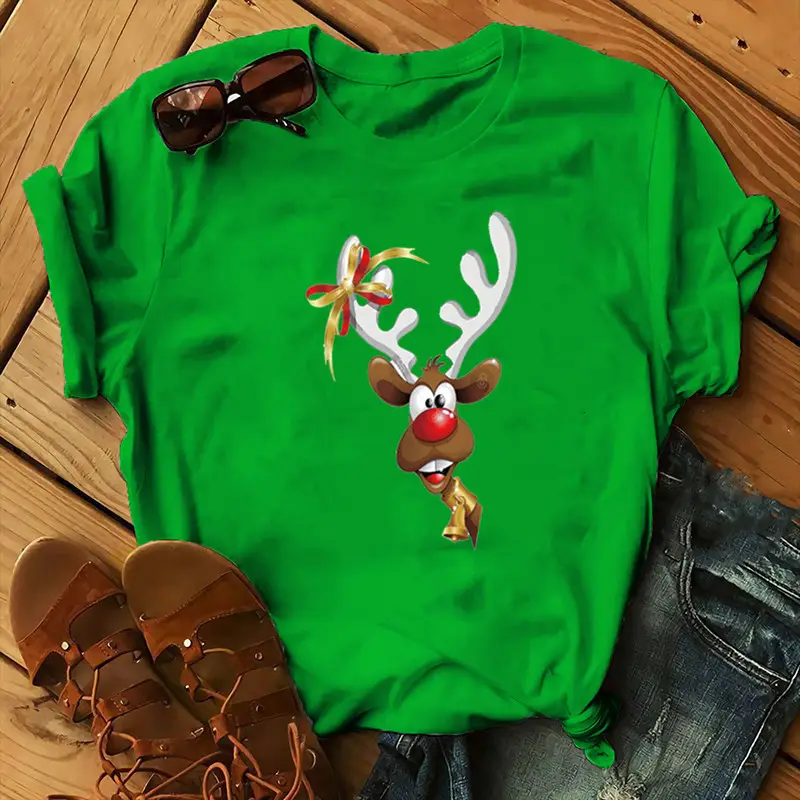Women Blue Deer Print T-Shirt 2020 Christmas - Image 10