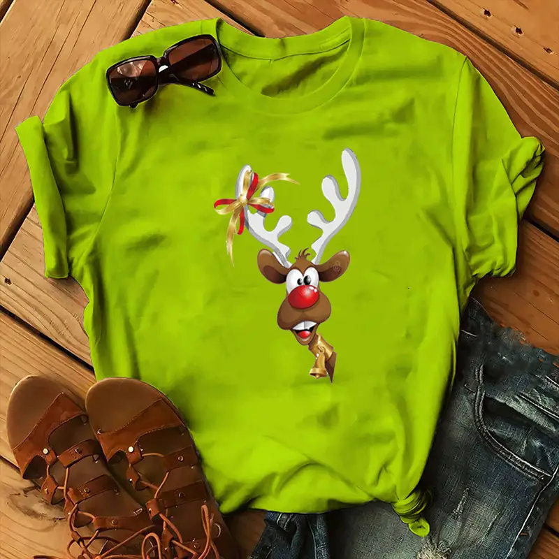 Women Blue Deer Print T-Shirt 2020 Christmas - Image 11