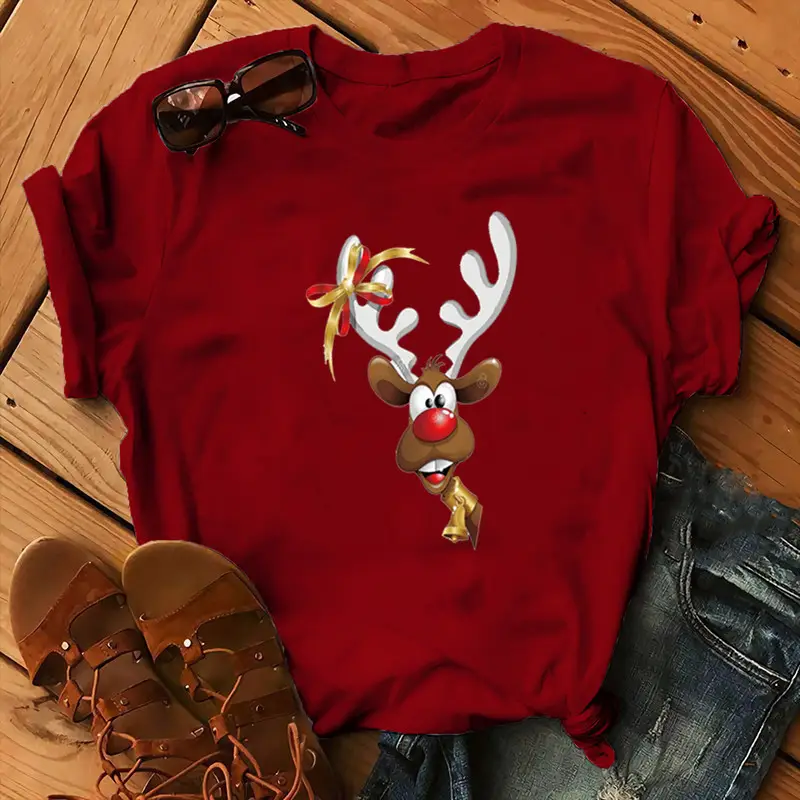 Women Blue Deer Print T-Shirt 2020 Christmas - Image 12