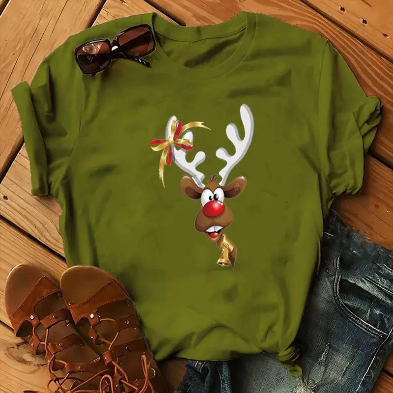 Women Blue Deer Print T-Shirt 2020 Christmas - Image 14