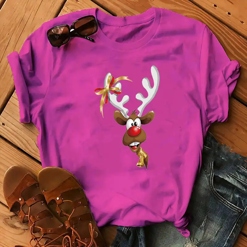 Women Blue Deer Print T-Shirt 2020 Christmas - Image 15