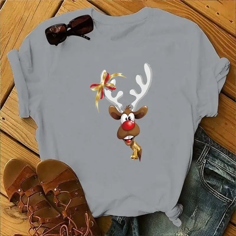 Women Blue Deer Print T-Shirt 2020 Christmas - Image 2