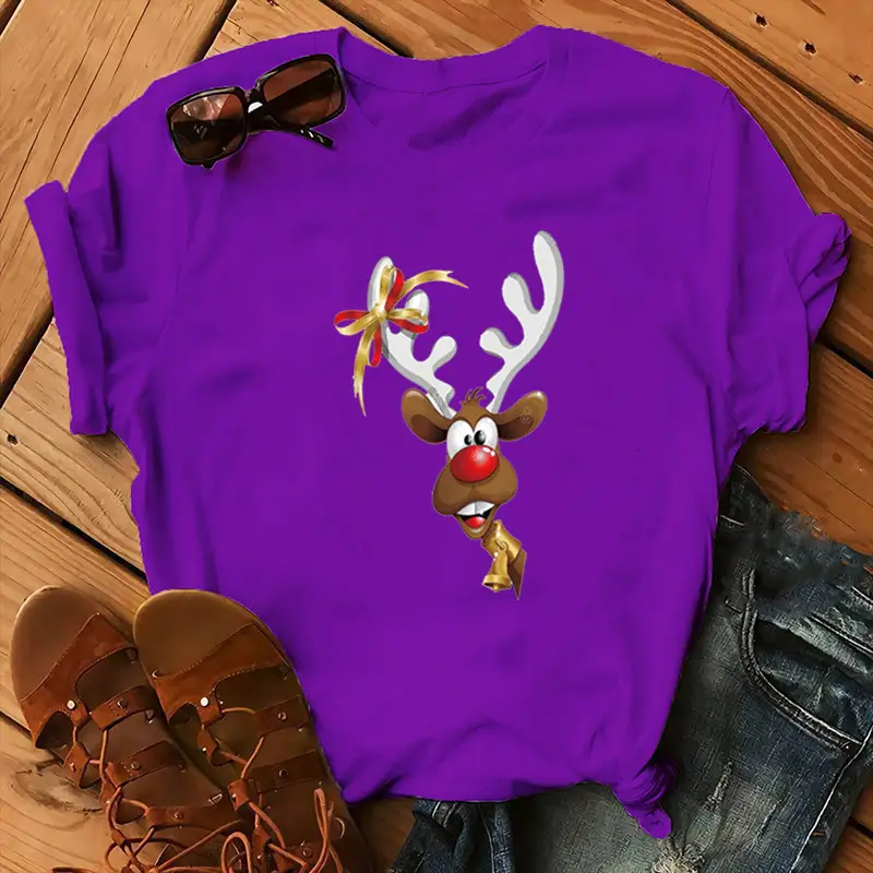 Women Blue Deer Print T-Shirt 2020 Christmas - Image 3