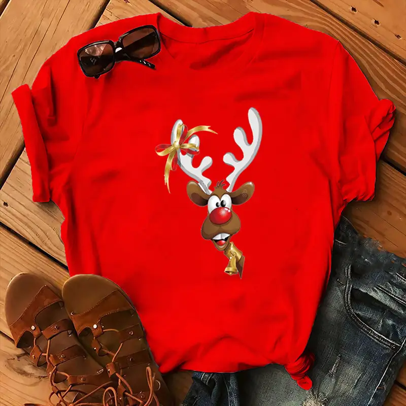 Women Blue Deer Print T-Shirt 2020 Christmas - Image 4