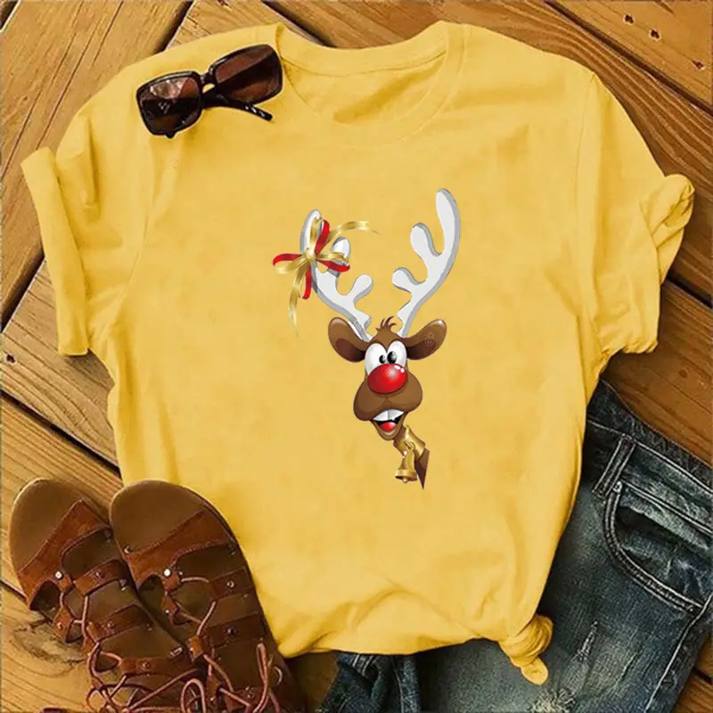 Women Blue Deer Print T-Shirt 2020 Christmas - Image 5