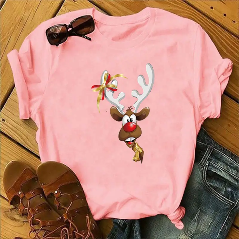 Women Blue Deer Print T-Shirt 2020 Christmas - Image 6