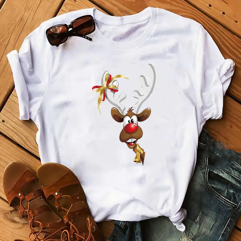 Women Blue Deer Print T-Shirt 2020 Christmas - Image 7