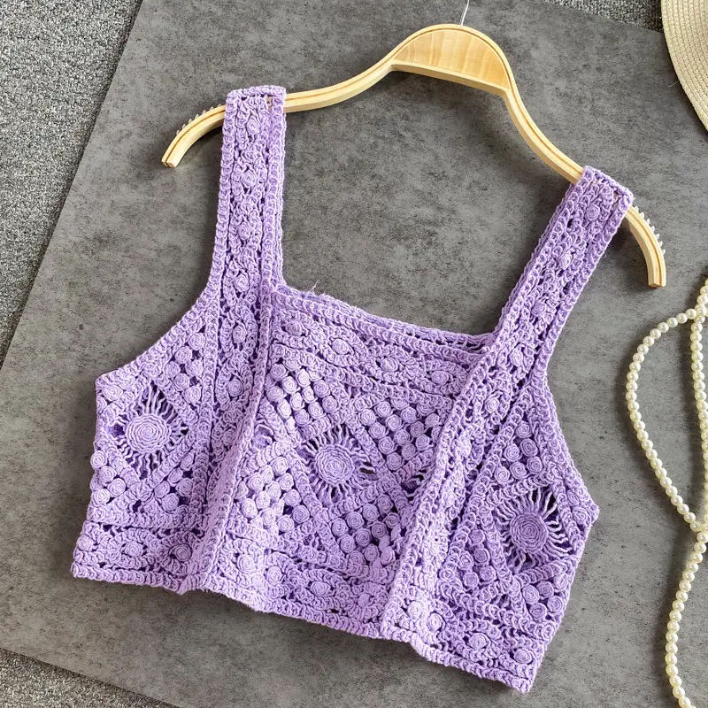 2022 Knitted Hollow Vest Women Summer New Hong Kong Style - Image 8