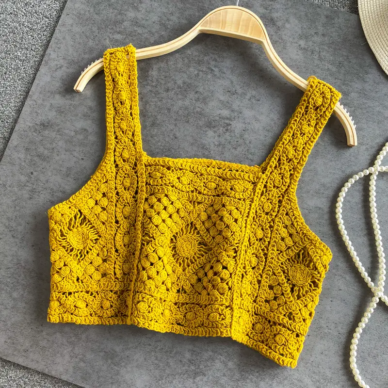 2022 Knitted Hollow Vest Women Summer New Hong Kong Style - Image 2