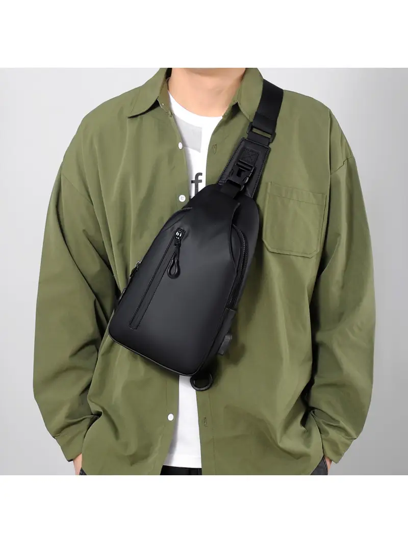 Men's Green Crossbody Bag with Black Lining - Image 5