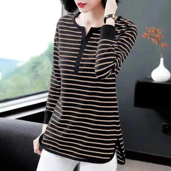 Black Striped Long Sleeve T-Shirt for Women - Image 4