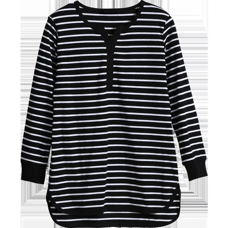 Black Striped Long Sleeve T-Shirt for Women - Image 7