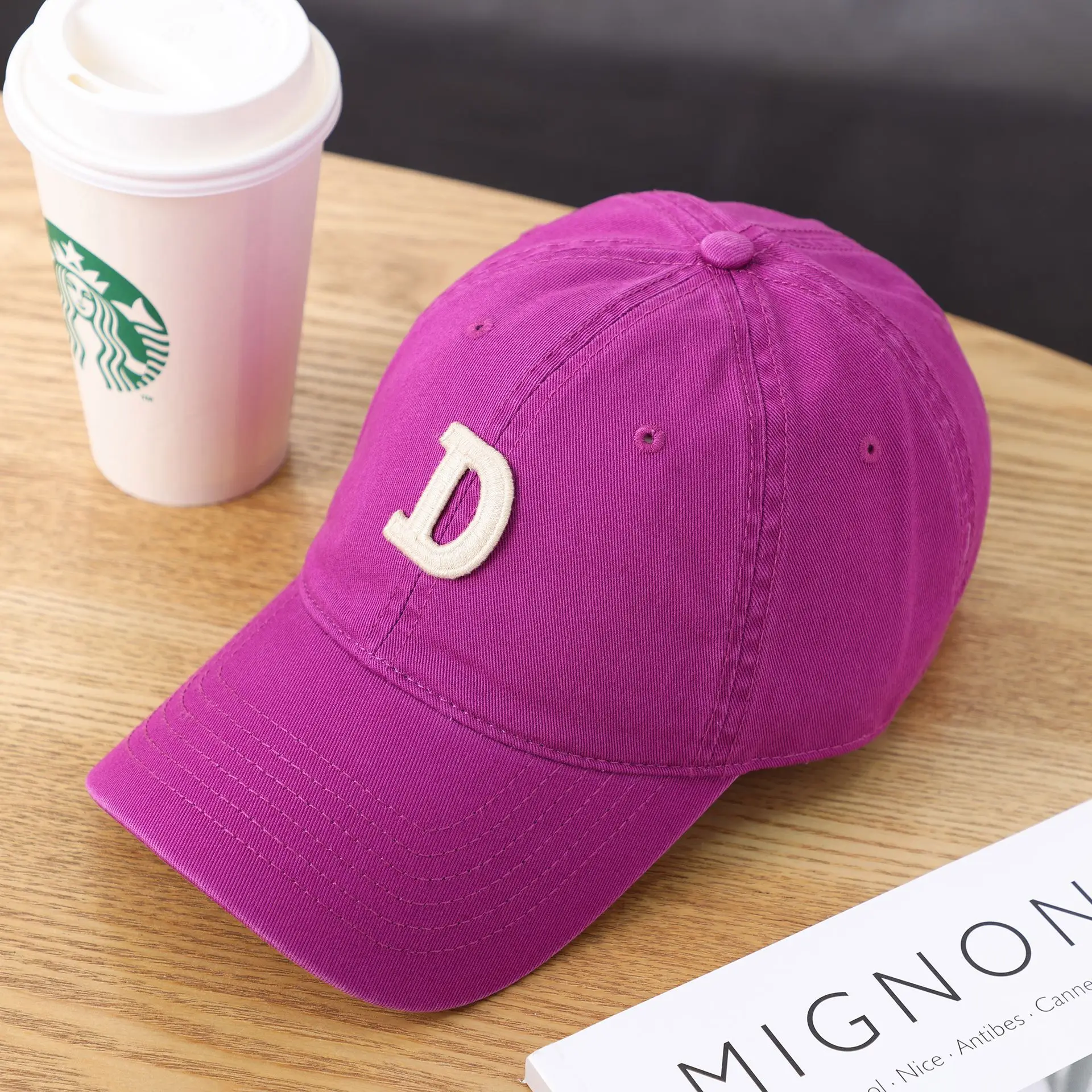 Women's D-Letter Korean Style Baseball Cap Maroon - Image 40