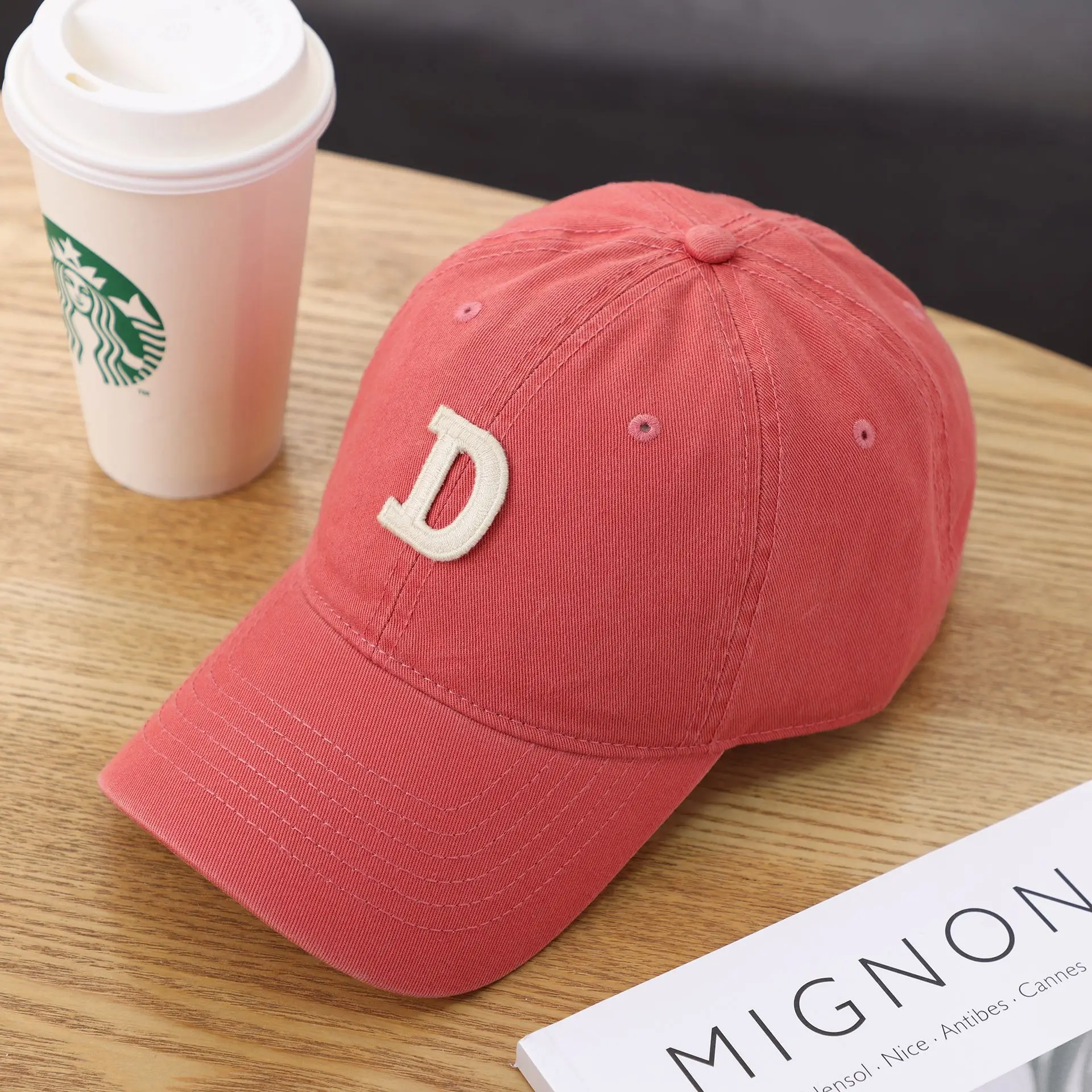Women's D-Letter Korean Style Baseball Cap Maroon - Image 21