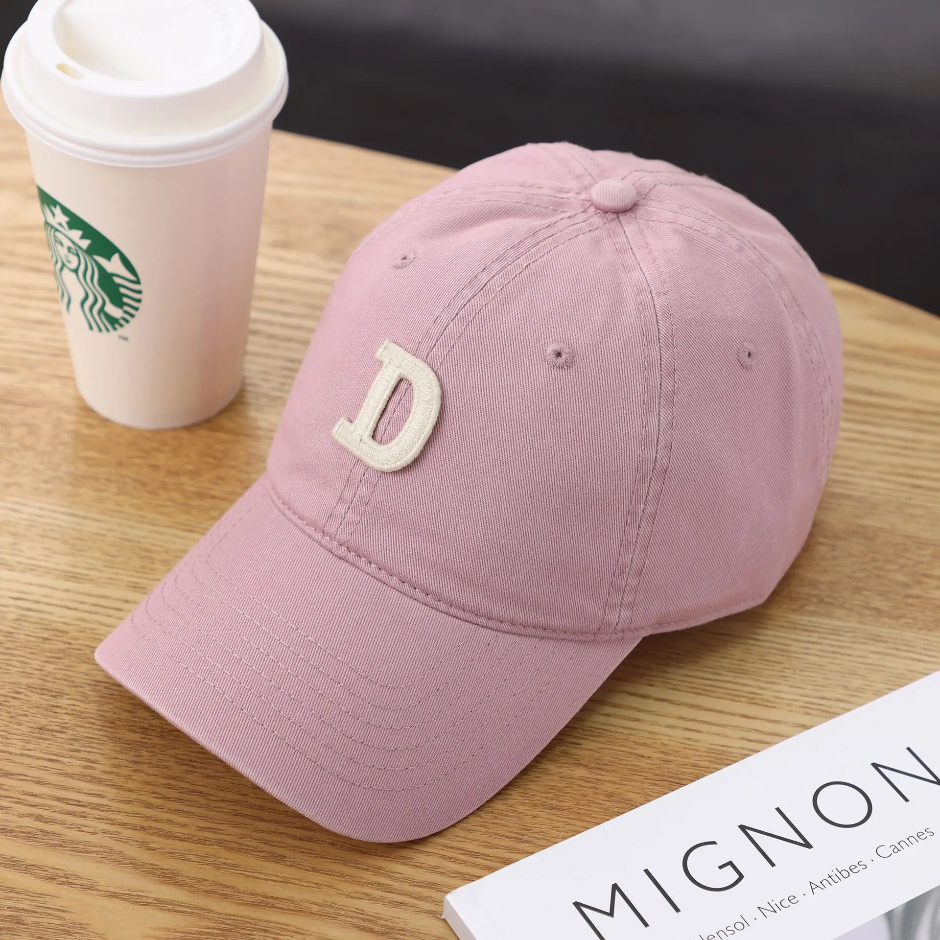 Women's D-Letter Korean Style Baseball Cap Maroon - Image 22