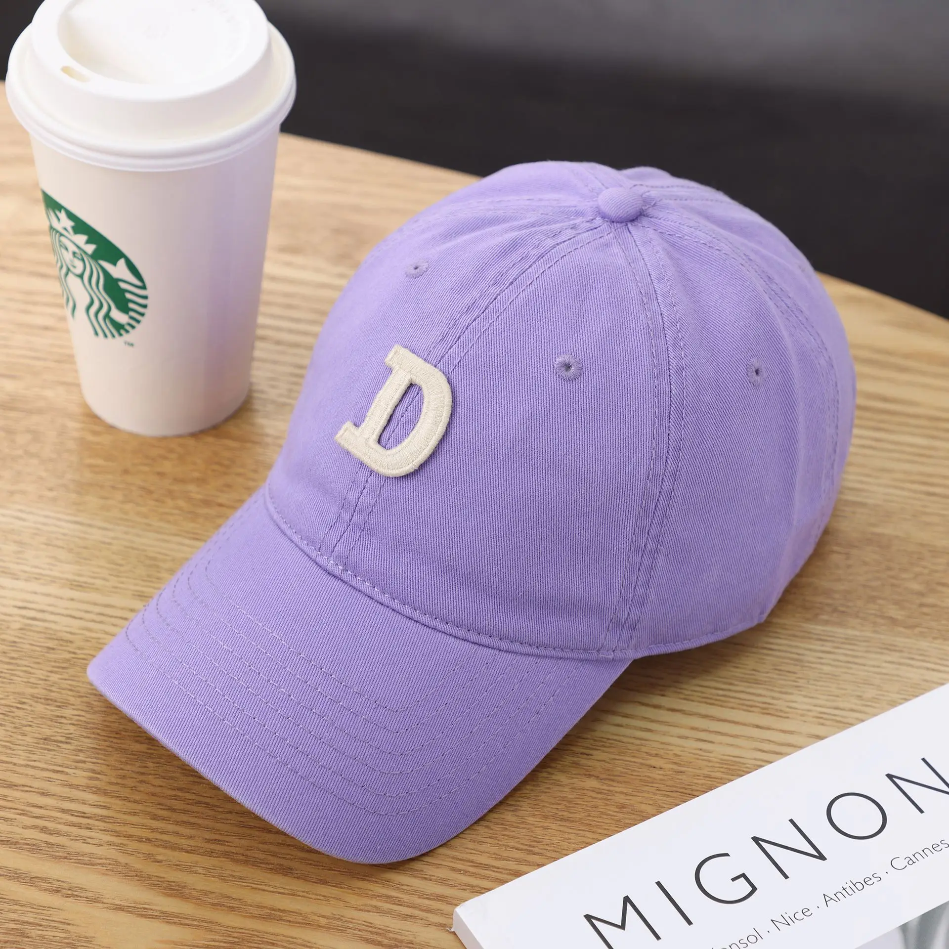 Women's D-Letter Korean Style Baseball Cap Maroon - Image 27