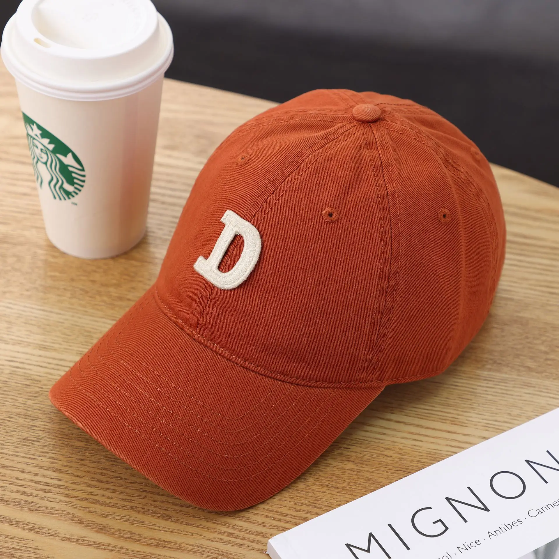 Women's D-Letter Korean Style Baseball Cap Maroon - Image 29