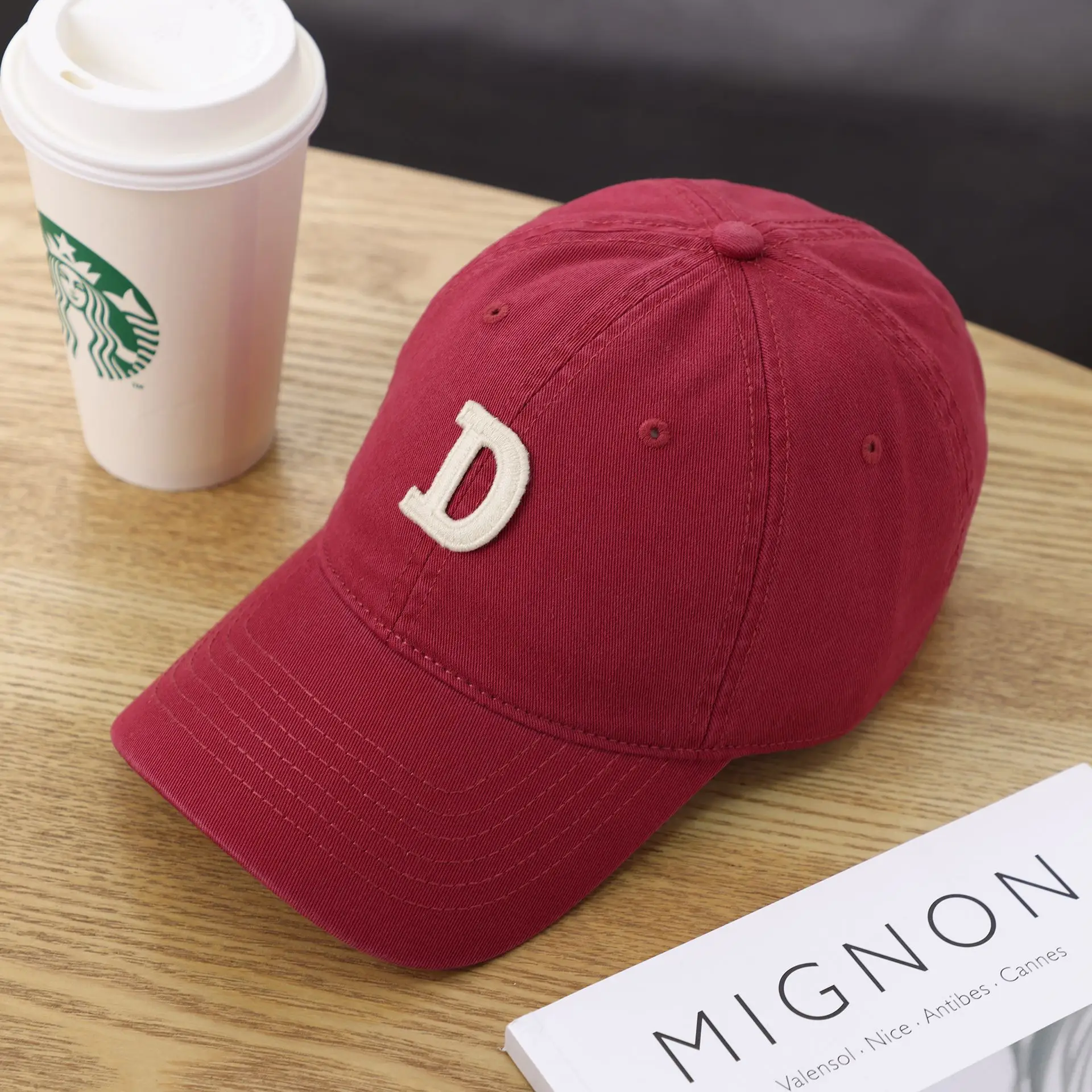 Women's D-Letter Korean Style Baseball Cap Maroon - Image 30