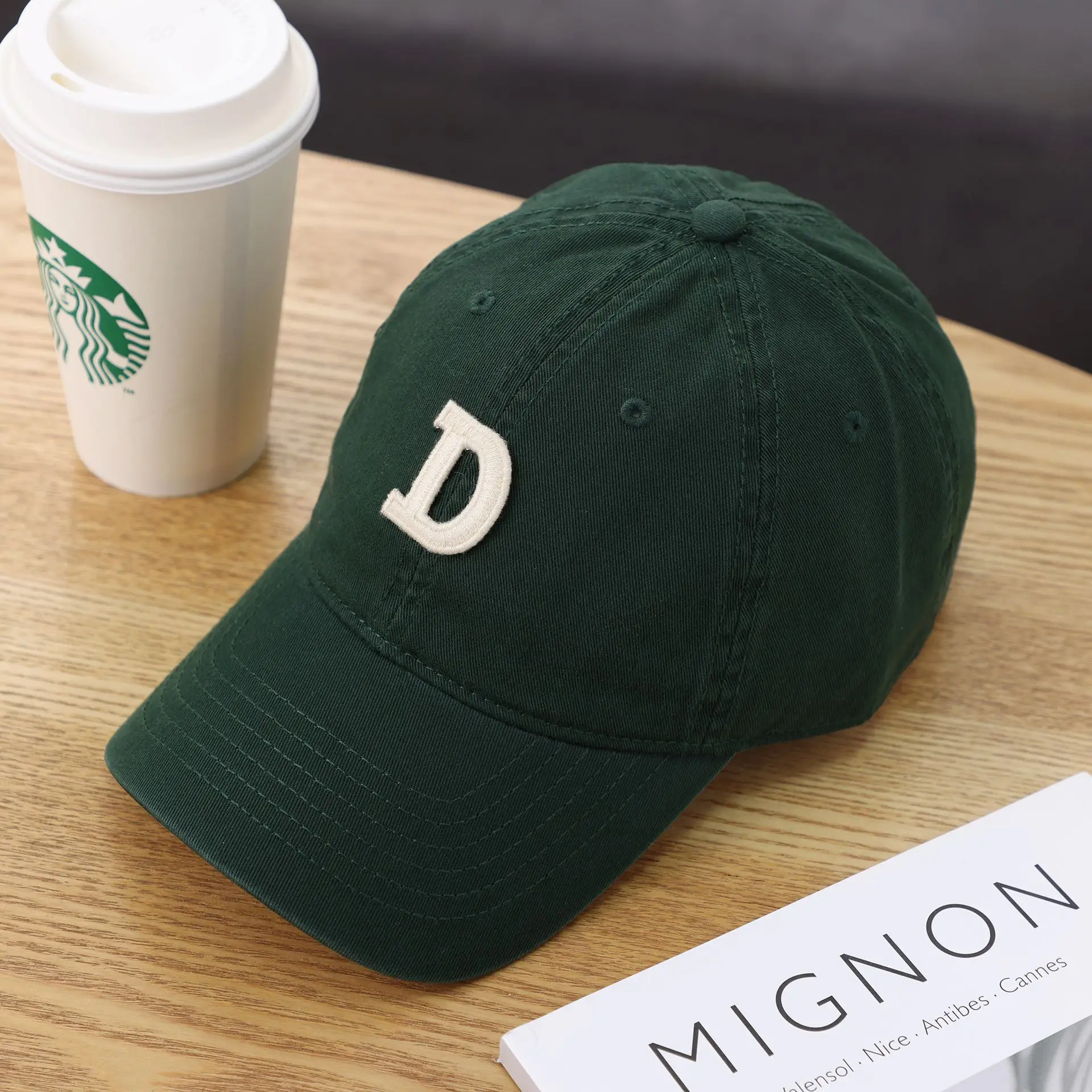 Women's D-Letter Korean Style Baseball Cap Maroon - Image 33