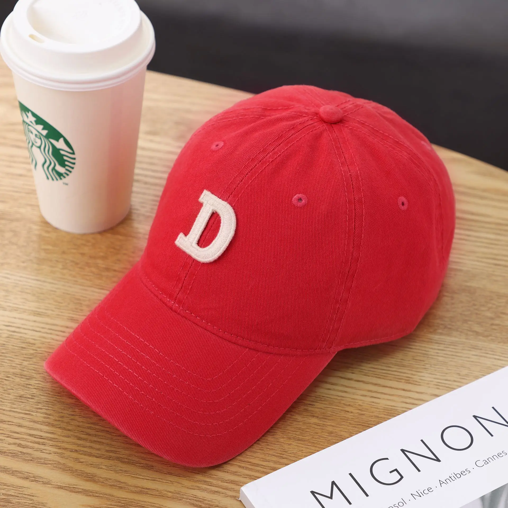 Women's D-Letter Korean Style Baseball Cap Maroon - Image 37
