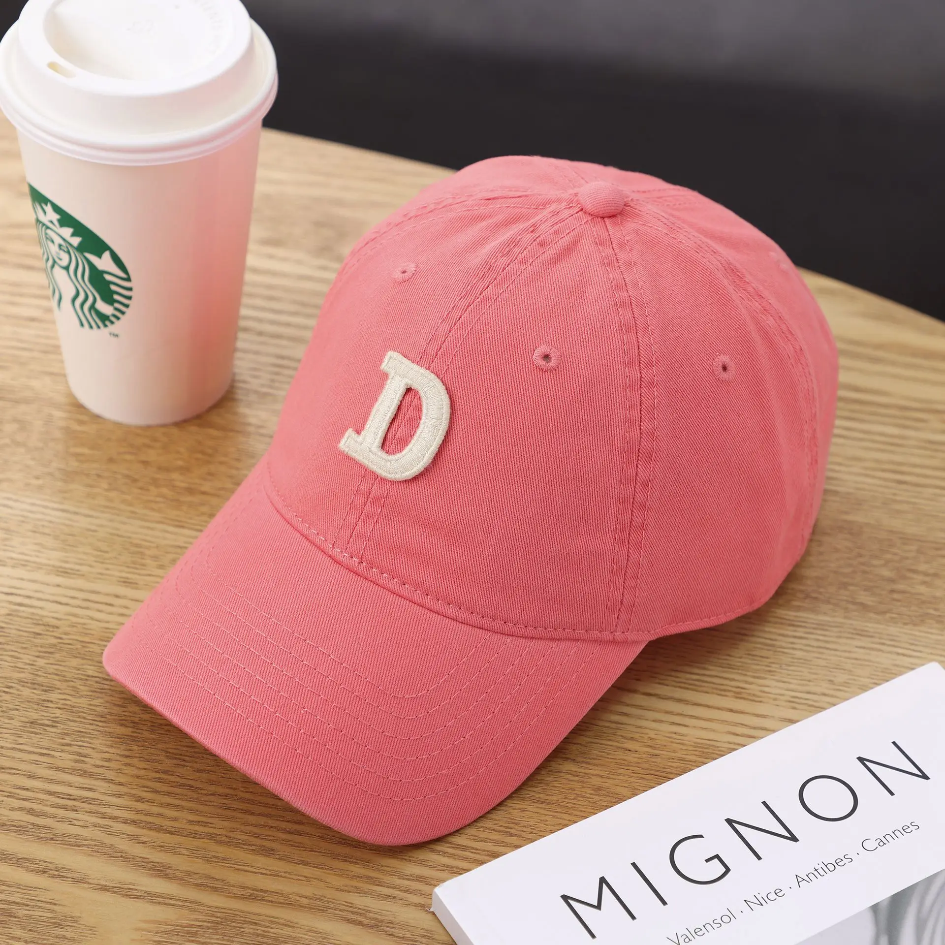 Women's D-Letter Korean Style Baseball Cap Maroon - Image 5