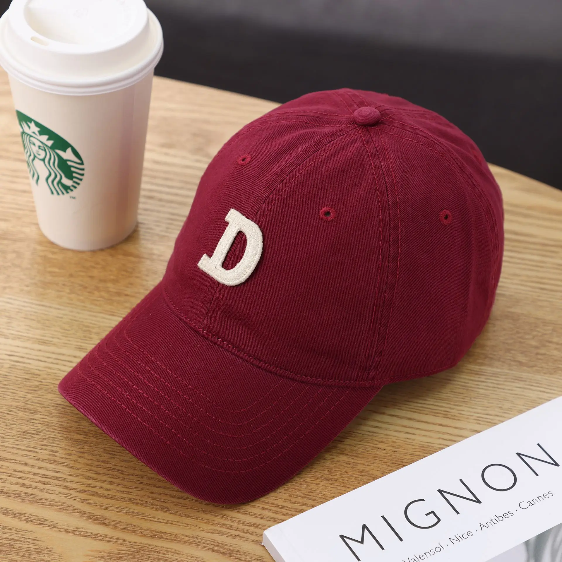 Women's D-Letter Korean Style Baseball Cap Maroon - Image 6