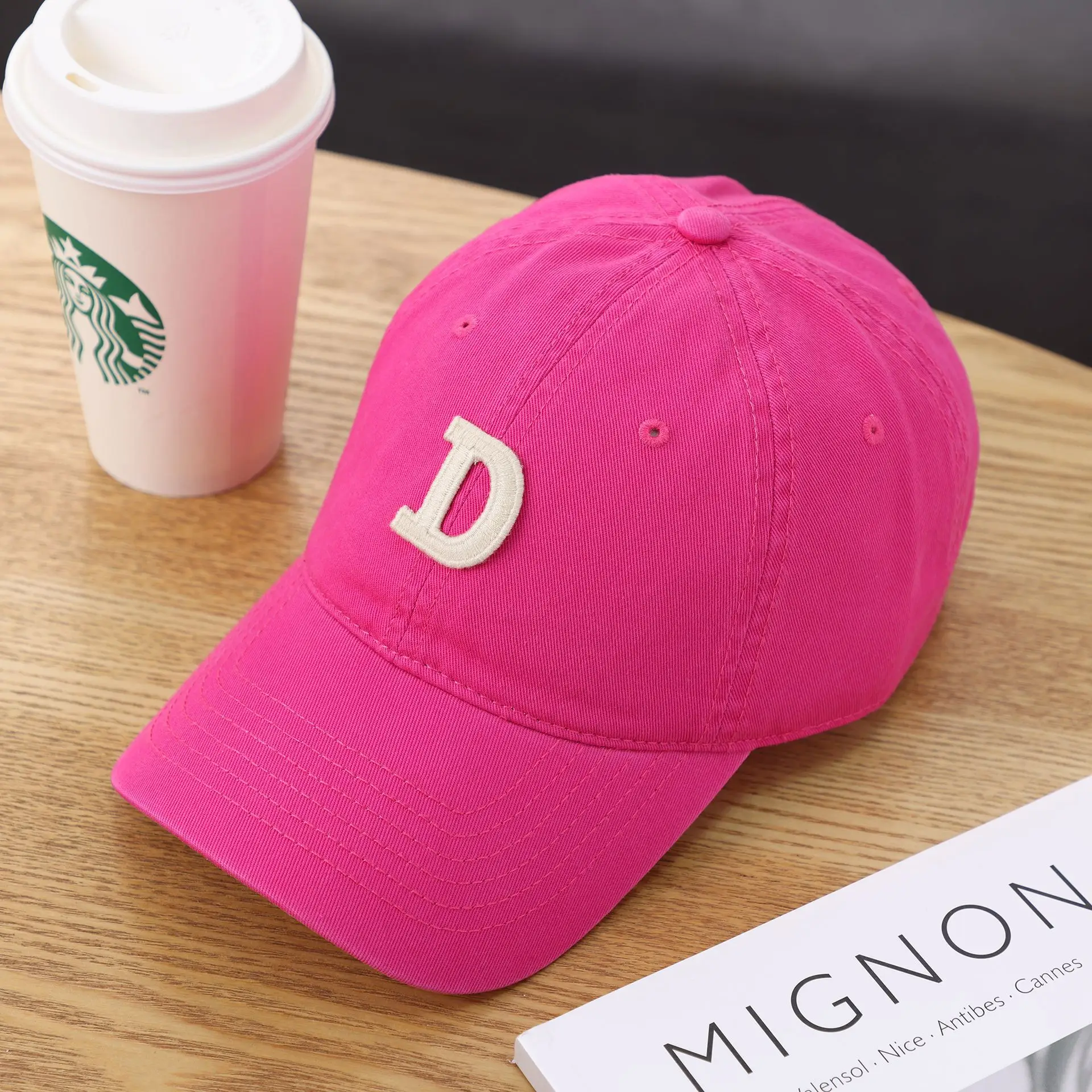Women's D-Letter Korean Style Baseball Cap Maroon - Image 7