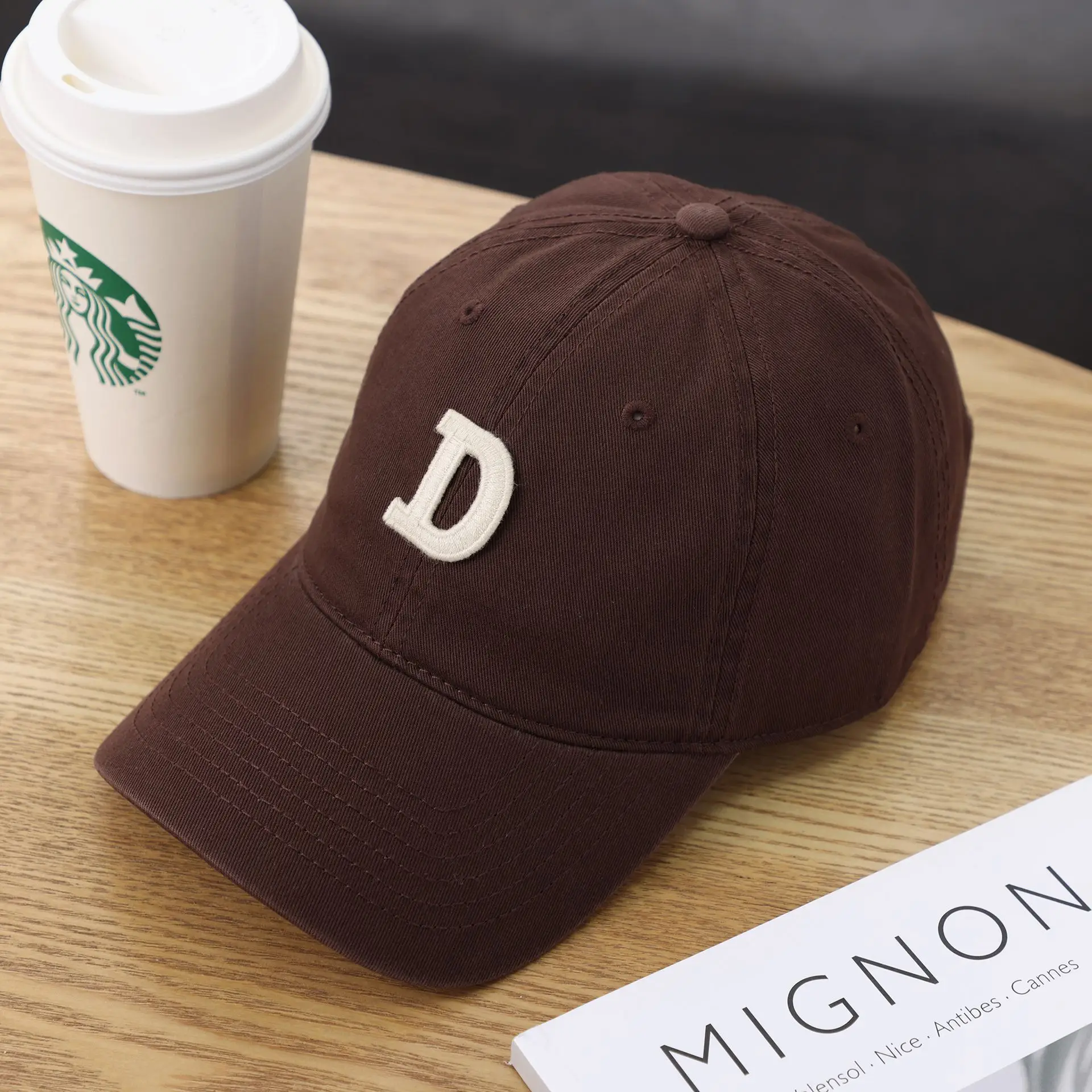Women's D-Letter Korean Style Baseball Cap Maroon - Image 9