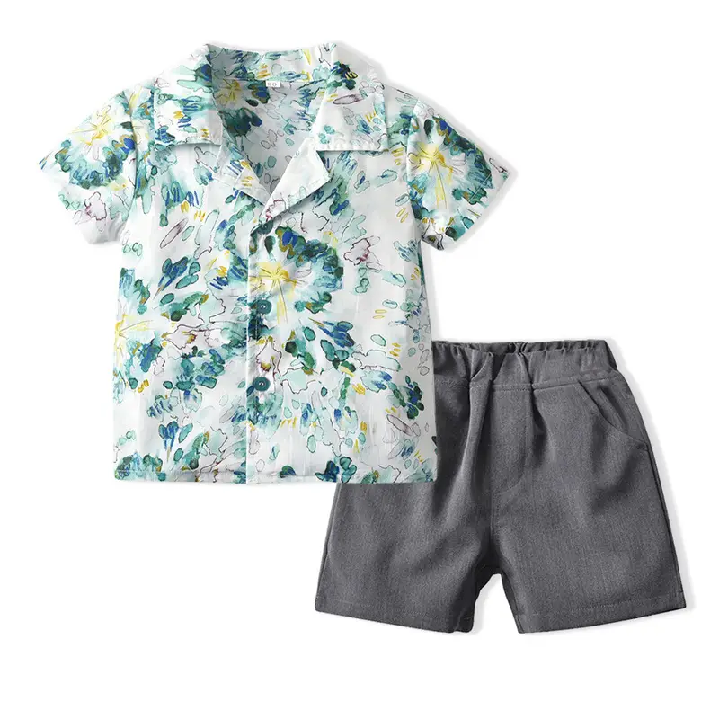 2025 Korean Style Floral Lapel Short Sleeve Boys Dress - Image 2