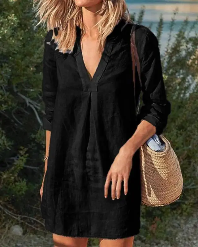 Women V-Neck Long Sleeve Dress Maroon 2024 — feature 3