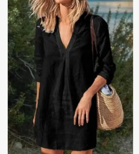 Women V-Neck Long Sleeve Dress Maroon 2024 - Image 3