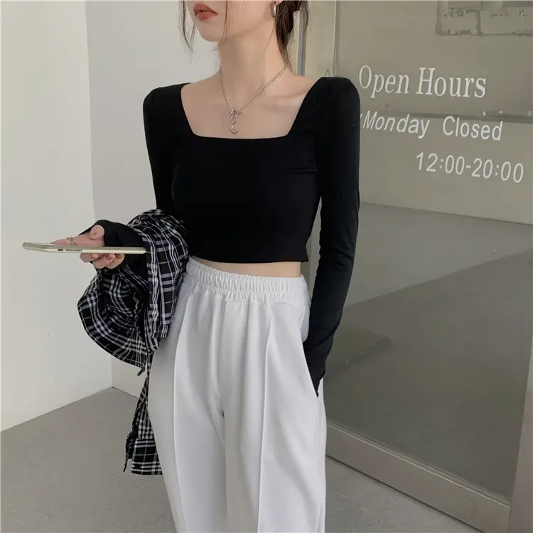 Women Square Neck Short Top 2025 Slim Fit Bottom — feature 12