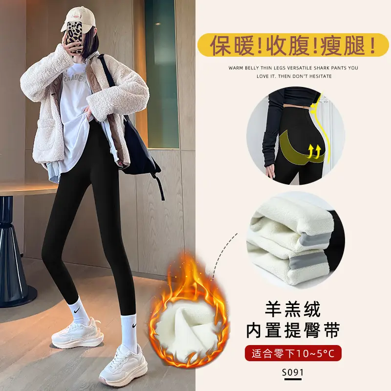 Women Lamb Wool Shark Pants High Waist Fitness Leggings 2026 - Image 2
