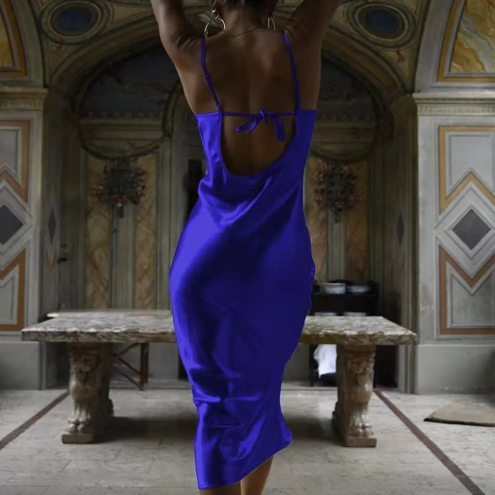 2024 Sexy Fishtail Nightwear Dress Blue Satin - Image 9