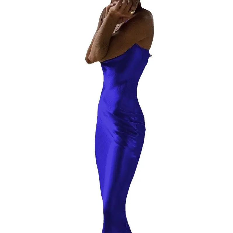 2024 Sexy Fishtail Nightwear Dress Blue Satin - Image 10