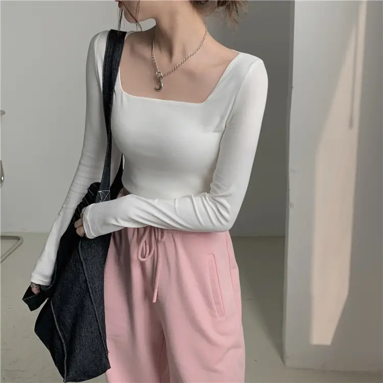 Women's Long Sleeve Square Collar Top with Pink Pants — feature 18
