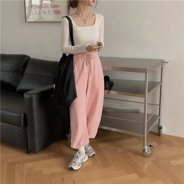 Women's Long Sleeve Square Collar Top with Pink Pants — feature 21
