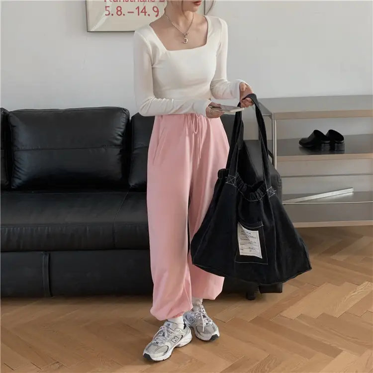 Women's Long Sleeve Square Collar Top with Pink Pants — feature 22