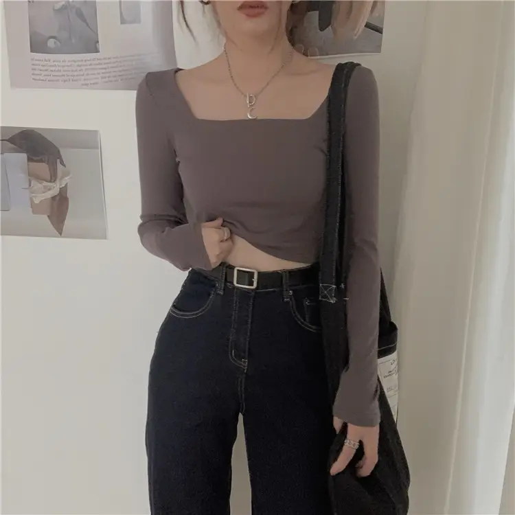 Women's Long Sleeve Square Collar Top with Pink Pants — feature 27