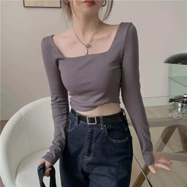 Women's Long Sleeve Square Collar Top with Pink Pants — feature 30