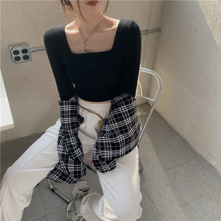 Women's Long Sleeve Square Collar Top with Pink Pants — feature 4