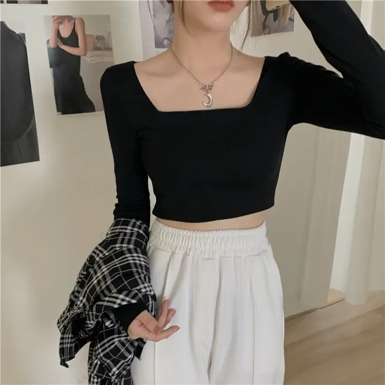 Women's Long Sleeve Square Collar Top with Pink Pants — feature 6